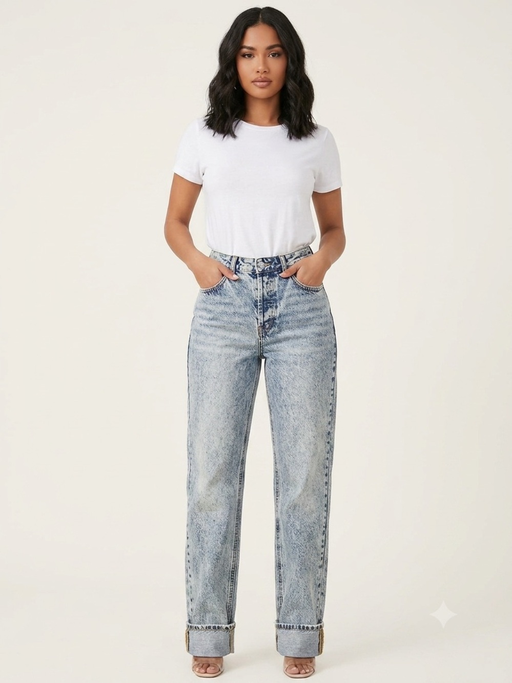 Fashion Nova Light Blue Straight Leg Jeans With Asymmetrical Button Fly Long